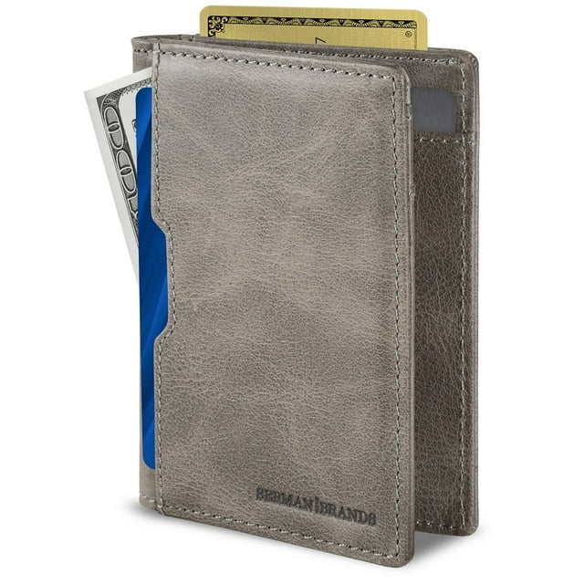 Serman Brands Wallets for Men | Slim Mens leather Wallet | RFID Blocking Minimalist | Card Front Pocket Bifold Travel Thin | Slate Gray