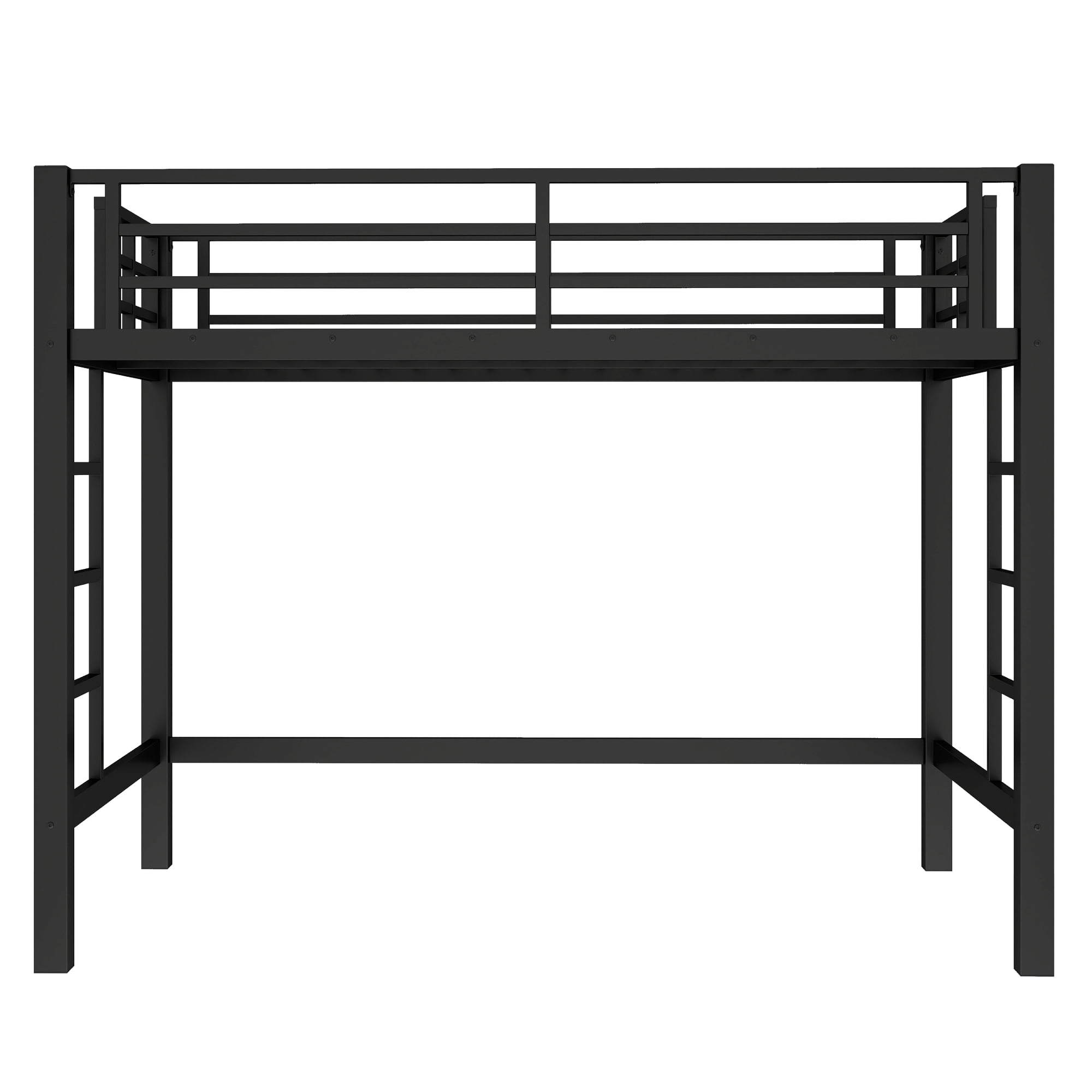 Leumius Twin Size Metal Loft Bed Frame, Loft Bed with Easy Climbing Ladder and Guardrails for Kids Teens Adults Black