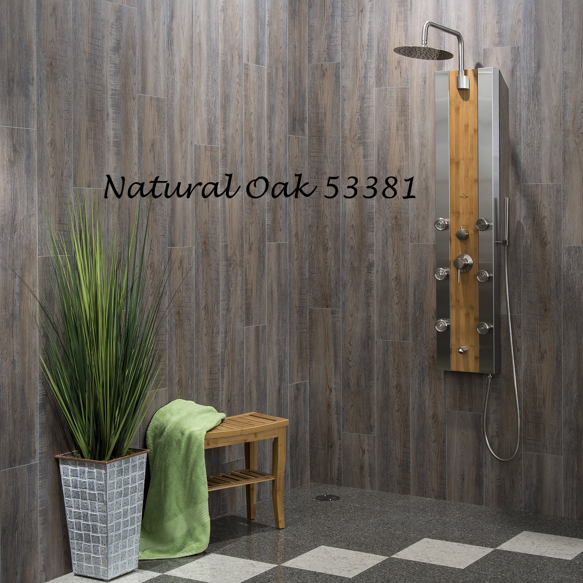 Palisade 46.7in x 7.2in Vinyl Plank Shower Kit in Gray Oak