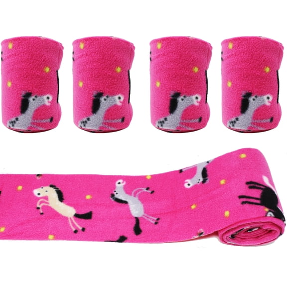 Horse Tack Grooming Leg set of 4 Polo Wrap Soft Fleece Pink Horse Print  95EE02