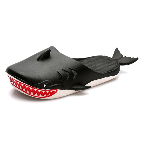 Shark Baotou Hommes et Femmes Intérieur Maison Semelle Souple Extérieur Plage PVC Noir Taille:30-31