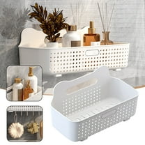 No Drill Shower Organizer, Wall-Mounted Bathroom Storage Basket Rack for Toothbrush Holder, Kitchen, Space-Saving Adhesive Shelf, Sturdy Plastic Caddy