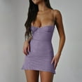 thumbnail image 2 of Wycnly Dresses for Women Night Club Sexy Slim Wrap Spaghetti Strap Mini Dresses Low-cut Sleeveless Solid Summer Short Formal Dress Purple m, 2 of 7