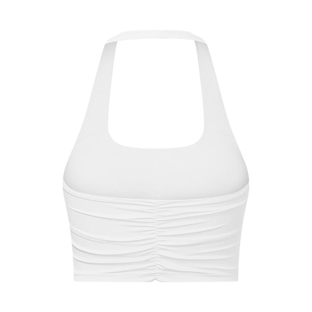 Sujetador deportivo de yoga plisado elegante de moda para mujer, ropa interior deportiva con espalda descubierta y escote halter sexy de estilo europeo y americano