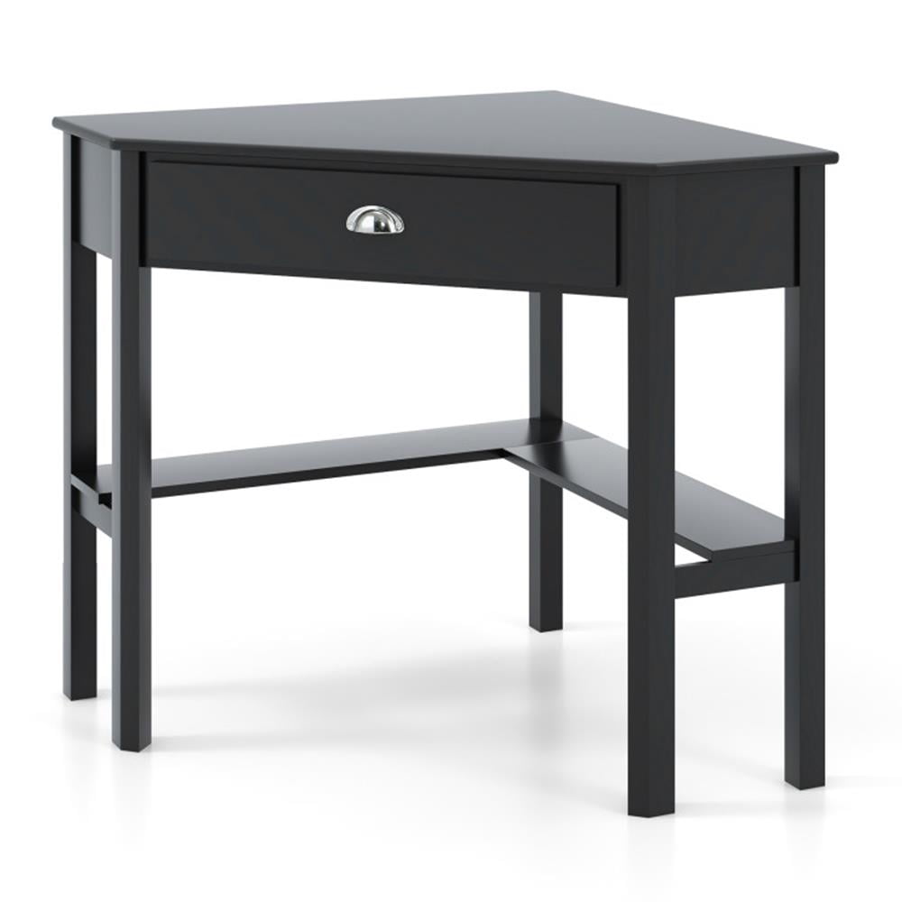 Demi Bonn Corner Wooden Piece Laptop Computer Desk, Small Home Office Desk Study Writing Table, Black