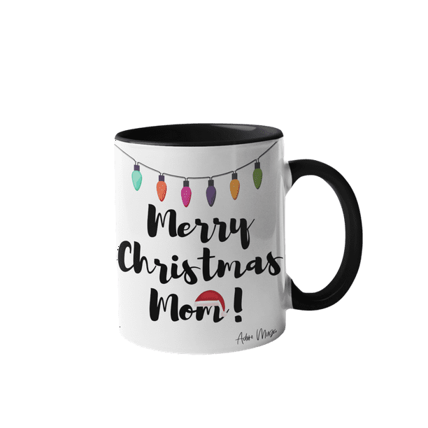 Adore Mugs Merry Christmas Mom Lights and Hat Coffee Mug, Black - 11oz - Adore Mugs Merry Christmas Mom Lights and Hat Coffee Mug, Black - 11oz -