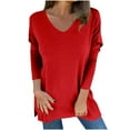 thumbnail image 1 of Timegard Plus Size Tops for Women Long Sleeve V Neck Tops Casual Solid Color Comfy Trendy Blouses, 1 of 7