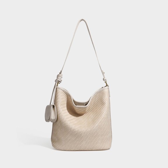 Alikpop Vintage Woven Hobo Tote Bag Adjustable Shoulder Strap Crossbody Handbag For Women Off White