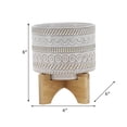thumbnail image 5 of Embossed Ceramic Planters with Wood Stand for Flower Pots  Home Decor Pots for Entryway, Tabletop, and Garden - Small Raised Container with Stand for Indoor and Outdoor Plants - 8", Ivory & Tan, 5 of 13