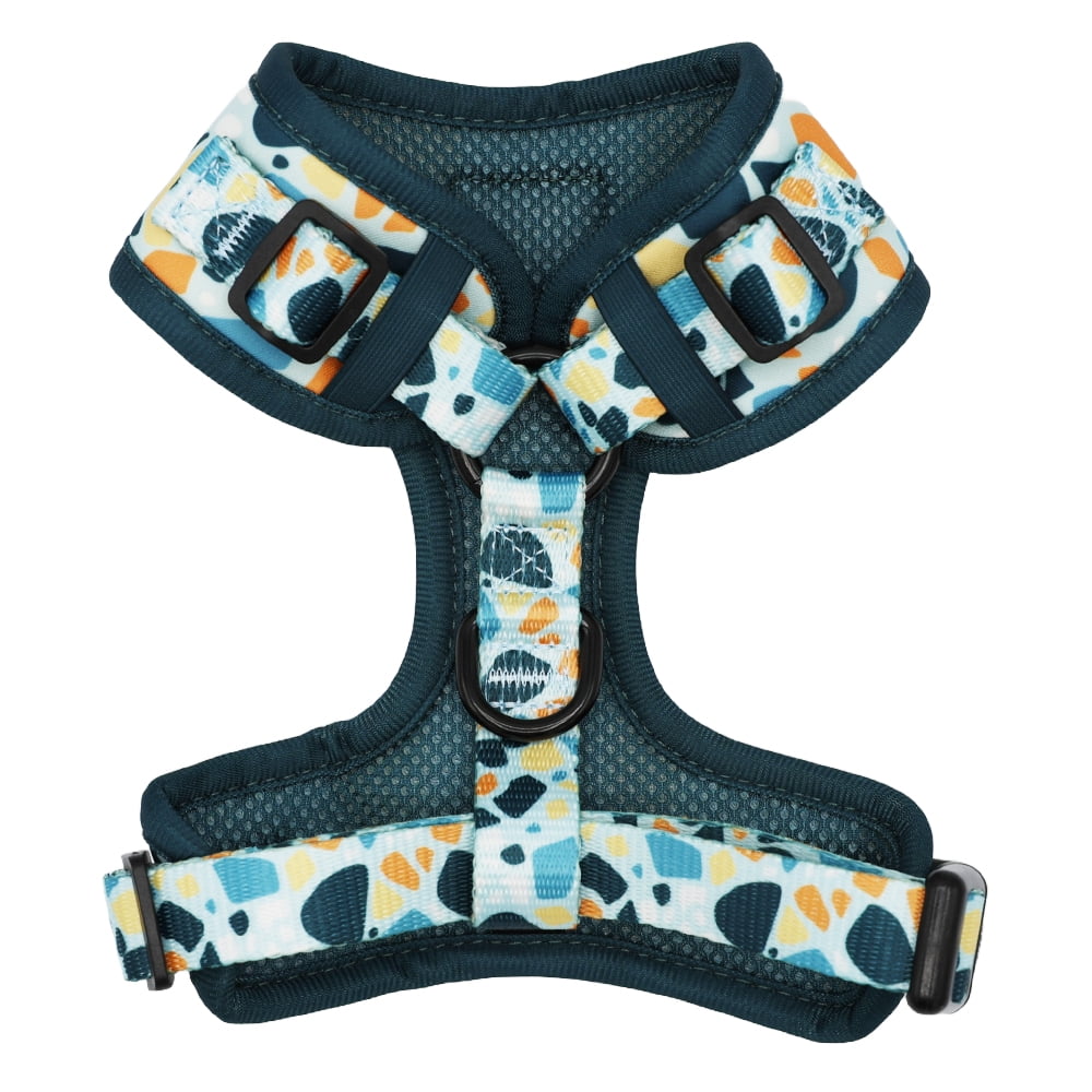 Sassy Woof Extra Small Adjustable Dual-Clip Dog Harness, Blue Terrazzo