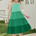 thumbnail image 5 of Efsteb Spaghetti Strap Dresses for Girls Fashion Sleeveless Dress Casual Ruffle Tiered Summer Beach Dresses (Green,7 Years), 5 of 7