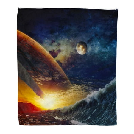 SIDONKU 58x80 inch Super Soft Throw Blanket Apocalyptic Dramatic Giant Tsunami Waves Crashing Small Coastal Town Asteroid Home Decorative Flannel Velvet Plush