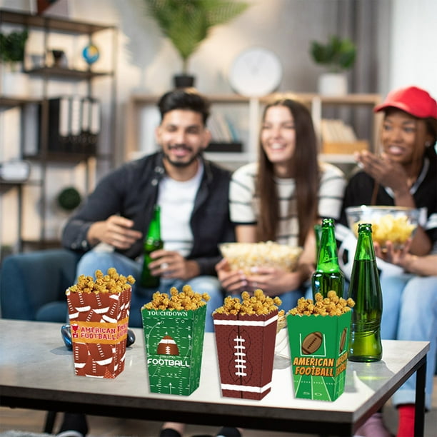 4 Cubos para Palomitas | Recipientes Reutilizables de Papel para Refrigerios | Cajas Multicolor para Palomitas de Maíz para Fiestas de Fútbol | Porta Dulces de Gran Capacidad para Noches de Cine y Ev