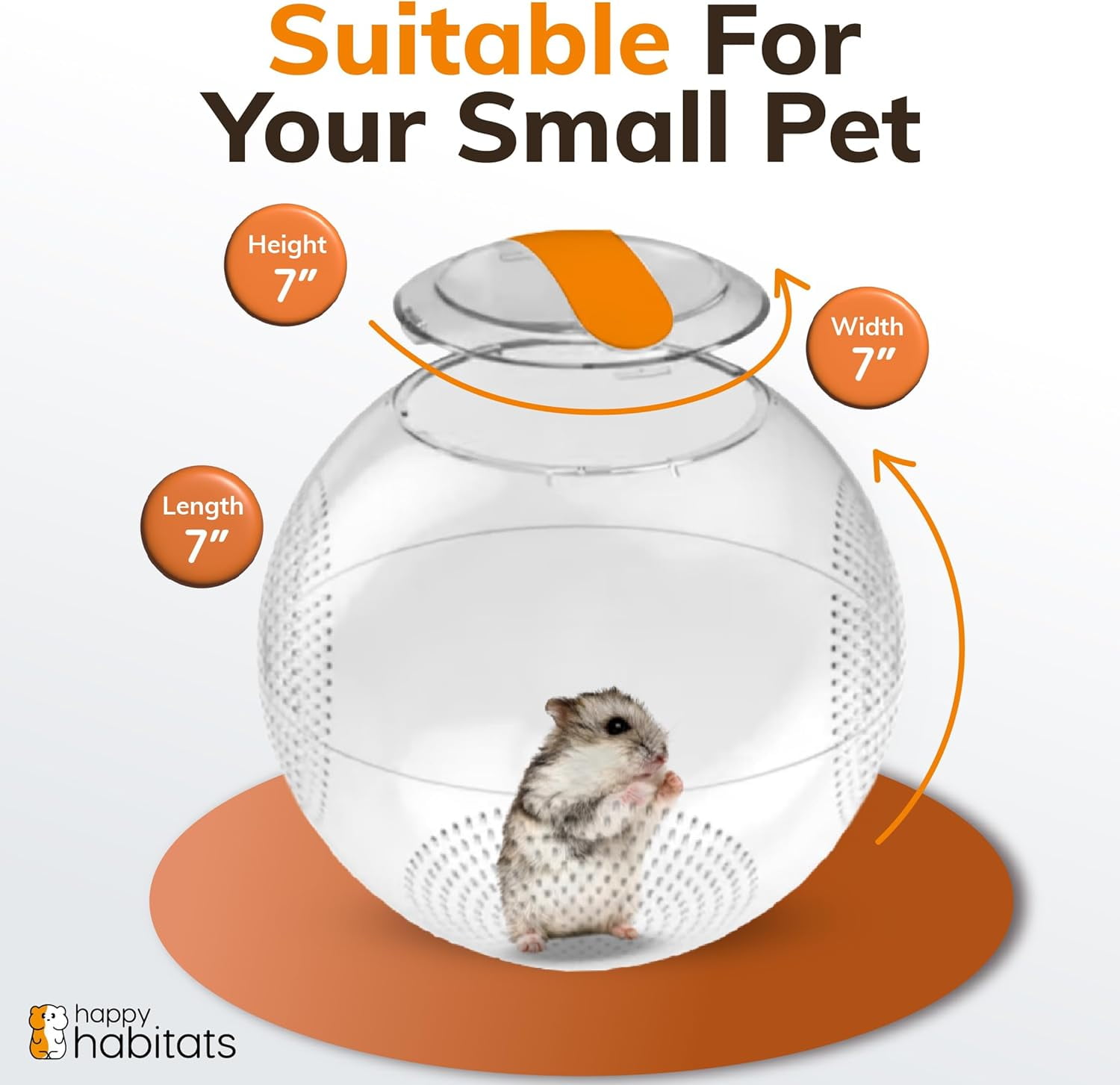 Happy Habitats Clear Dwarf Hamster Ball (7”) – Safe, Ventilated Plastic Balls for Hamsters, Gerbils & Mice