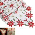 thumbnail image 1 of Chemin de Table Brodé de Poinsettias de Noël, Nappe de Fête et de Mariage, Déco Maison, 1 of 3