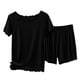 thumbnail image 1 of Conjunto de pantalones cortos de manga corta acanalados de algodón Gibobby Pijamas de mujer Negro L, 1 of 3