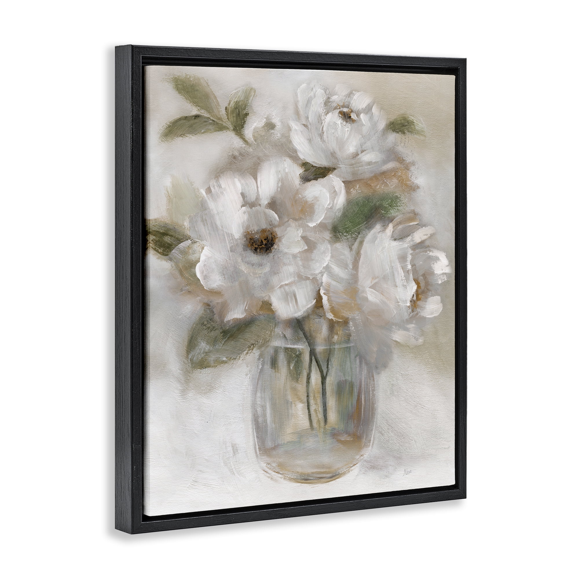 Stupell Industries Brushed Neutrals Bouquet Black Framed Floater Canvas Wall Art, design by Nan