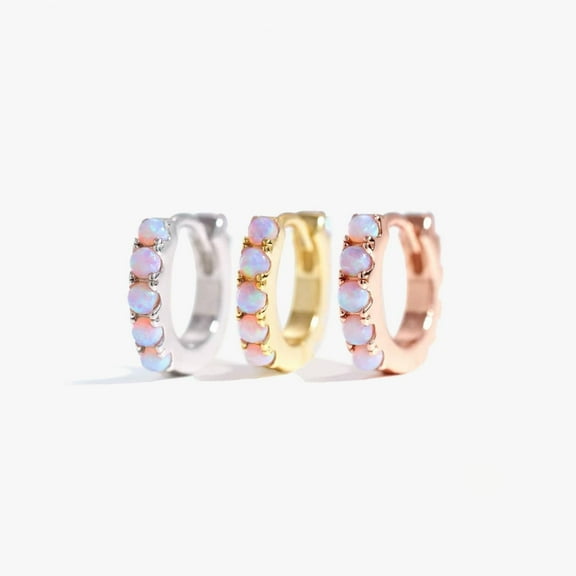 Multiple Sizes Pink Opal Hoop Earrings