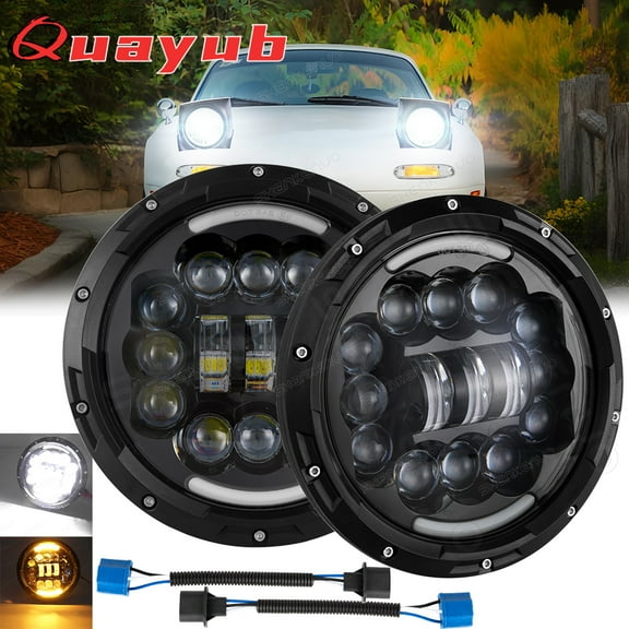 Quayub For 1990-1997 Mazda NA Miata MX5 MX-5 H6024 Pair 7" Inch LED Headlight Hi Lo DRL