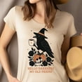 thumbnail image 2 of Hello Darkness My Old Friend Crow T-Shirt, Gothic Coffee Lover Graphic Tee , Azalea, Size S, 2 of 6