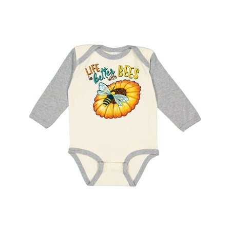 

Inktastic Life Is Better With Bees- bee on flower Gift Baby Boy or Baby Girl Long Sleeve Bodysuit