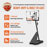 SERAY Basketball Hoop with 4.9-10 feet Height Adjustable for Kids/Adults, Portable Basketball Goal with 44 inch Backboard and 2 Wheels for Outdoor/Indoor Sports