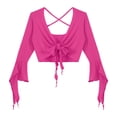 thumbnail image 5 of YONGHS Women's 3/4 Flare Sleeve Crop Top Crisscross Back Belly Dance Cardigan Blouse Wrap Top Hot Pink One Size, 5 of 7