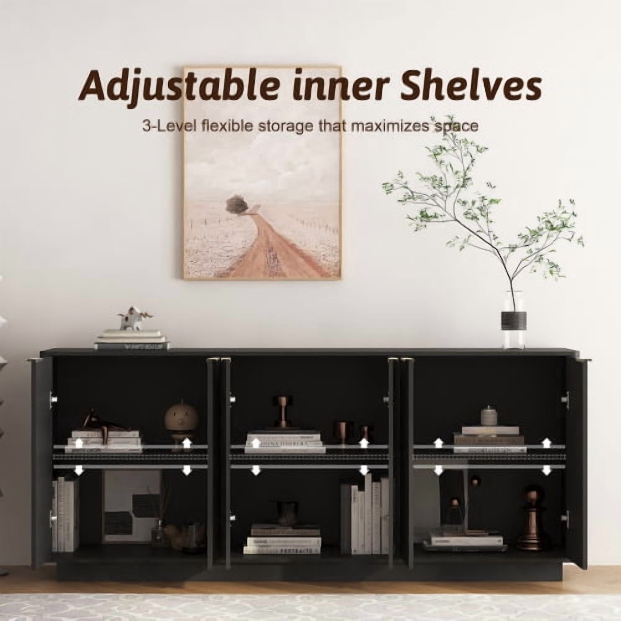 74.8" Modern Fluted Buffet Cabinet with Storage, 6-Door Sideboard Credenza with Adjustable Shelves, Accent Cabinet Console Table for Dining Room, Living Room, TV Stand