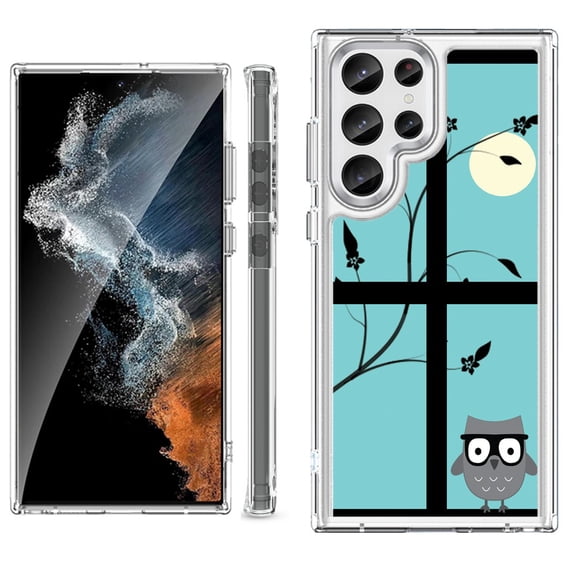 Shockproof Bumper Phone Case for Samsung Galaxy S23 Ultra 5G, by OneToughShield ® - Moon Owl