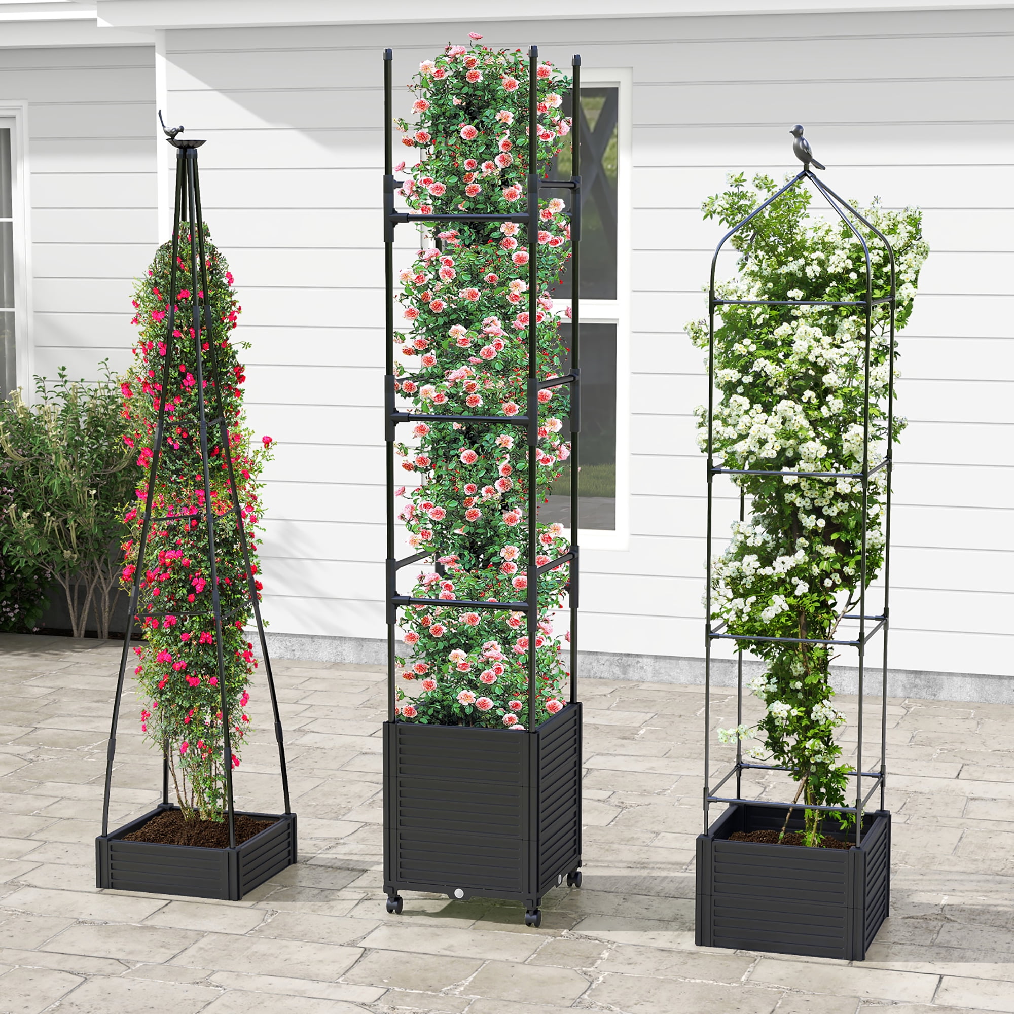 Gymax 2PCS 81'' Garden Obelisk Trellis for Climbing Plants Tall Plant Support w/ Wheels