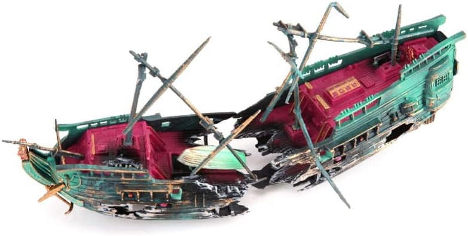 Aquarium Shipwreck Decorations - Air Bubbler Sunken Ship Ornament, Fish Tank Air Action Aerating Decorations