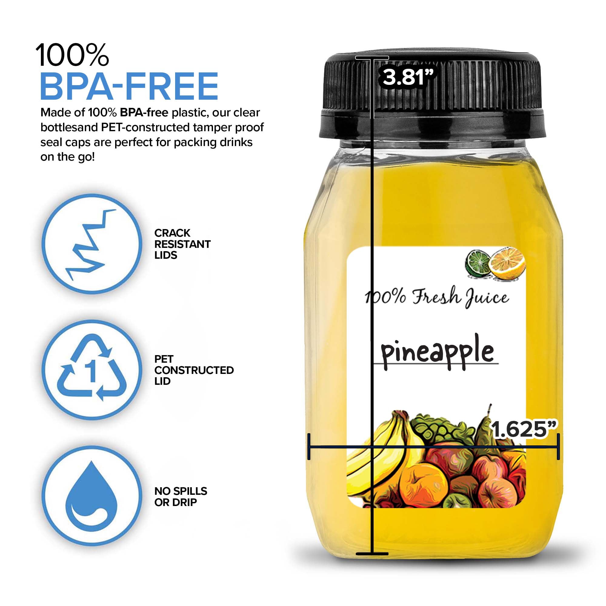 Stock Your Home Plastic Juice Bottles with Lids, Juice Drink Containers with Caps, 4 oz, 12 Count