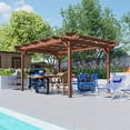thumbnail image 2 of LZBEITEM 12'x10' Outdoor Wood Pergola Gazebo w/ Flat Roof and Ground Stakes for Patio Deck Garden, 2 of 10