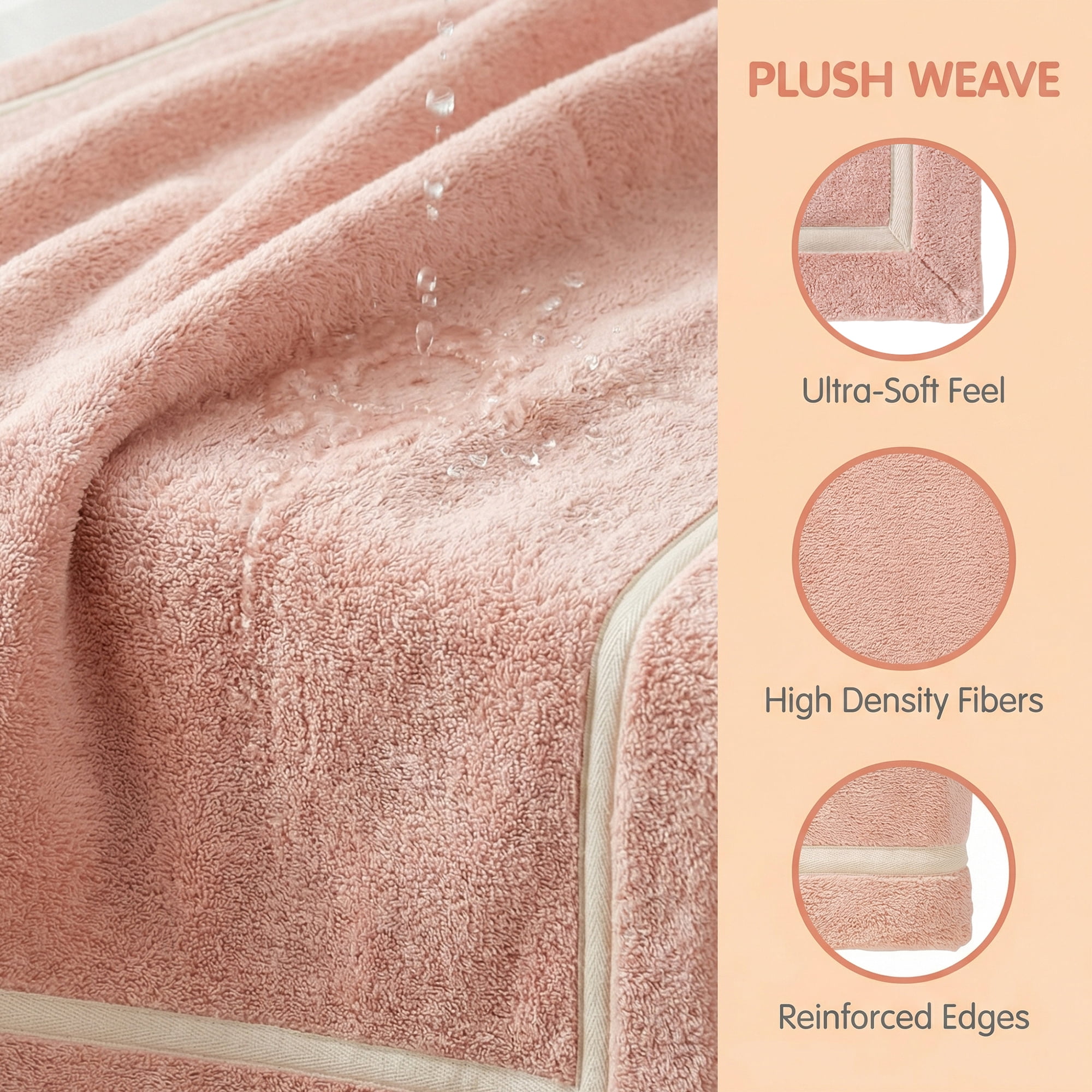 Unique Bargains Ultra Soft Absorbent Coral Fleece Bath Towel 2 Pack Pink/Beige 63"x31"