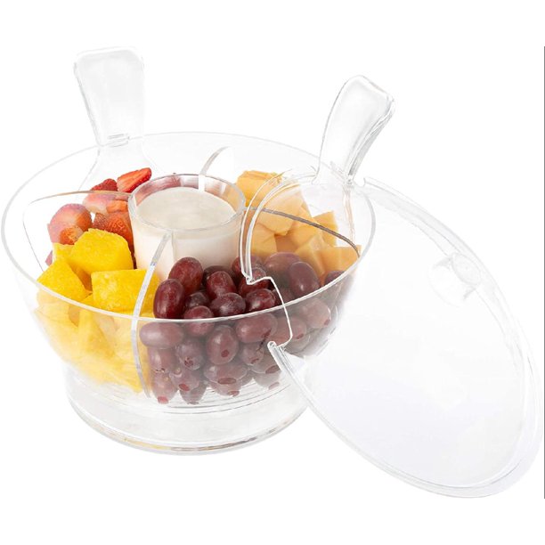 Large Cold Server with Lid, Dip Bowl, Serving Utensils, Dividers, and