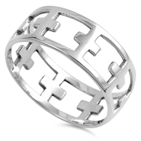 Eternity Cutout Cross Open Wide Ring .925 Sterling Silver Band Jewelry Female Male Unisex Size 11