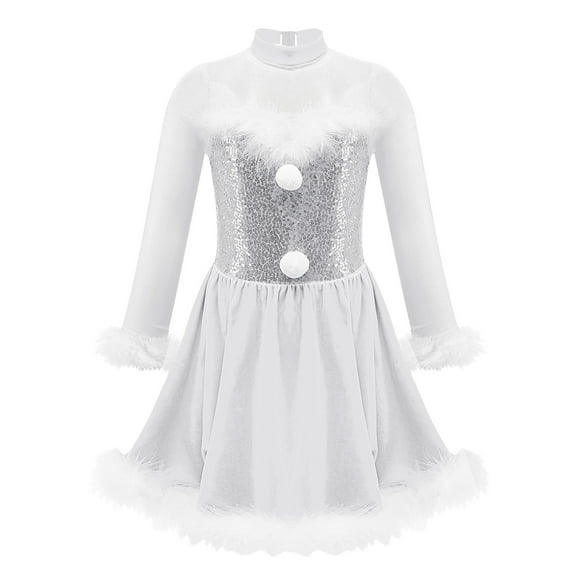 YiZYiF Kids Girls Christmas Dance Dress Velvet Santa Holiday Festival Xmas Figure Ice Skating Dress White-A 16