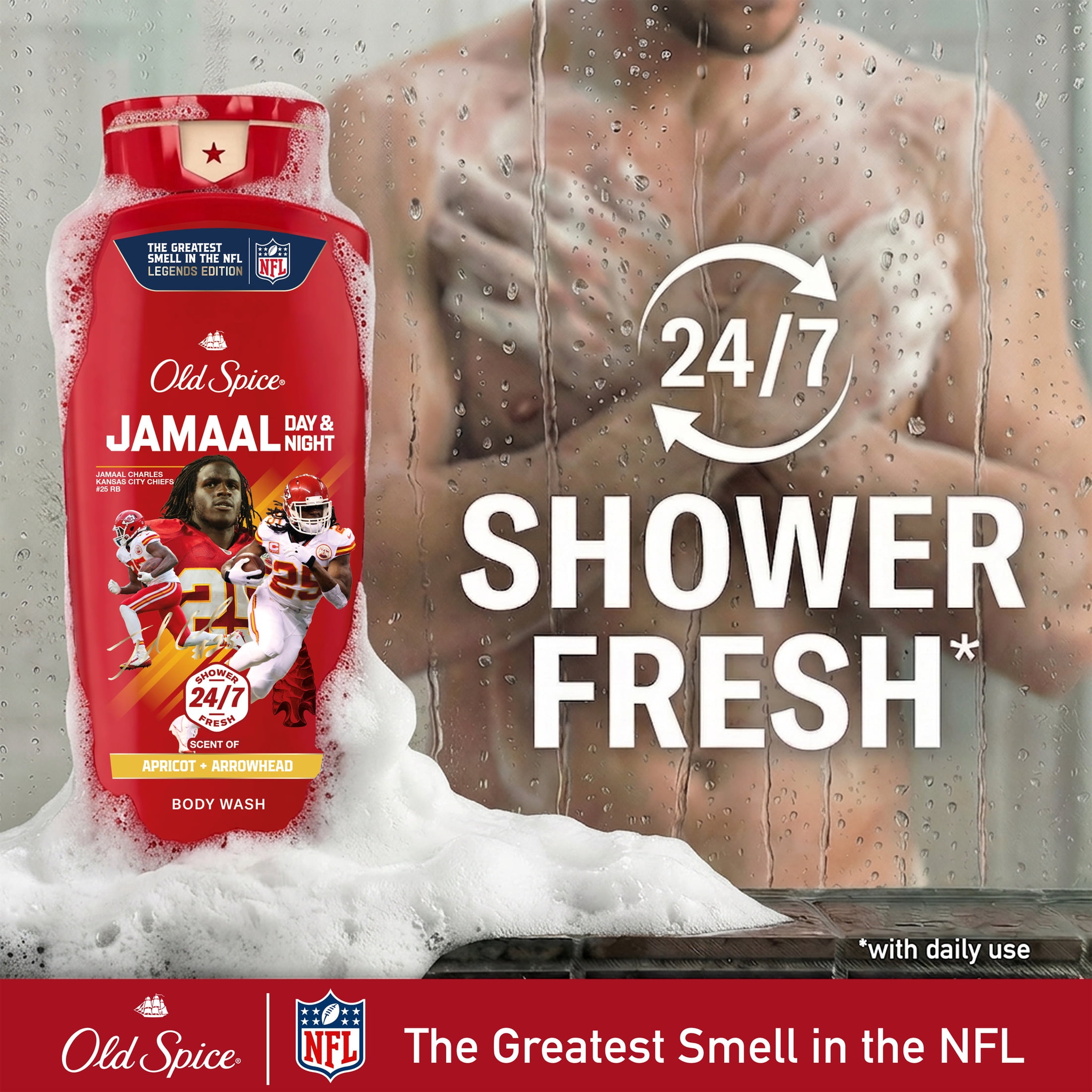 Old Spice Body Wash for Men, NFL Collection, Jamaal Charles, Scent of Apricot + Arrowhead, 24 fl oz