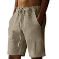 thumbnail image 6 of Nestiefly Men's Linen Shorts Casual Summer Beach Short Pants Breathable Cotton Elastic Waist Drawstring with Pockets Khaki 2XL, 6 of 6