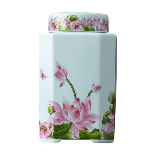 Recipiente de recipiente de té de cerámica con elegante frasco de almacenamiento de chinoiserie esmaltado con tapa sellada para la mesa de la oficina Estilo E