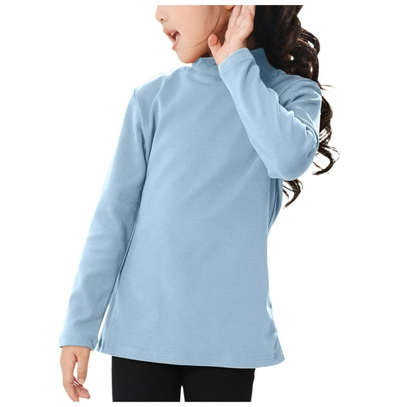 UAYOTSE Girls Long Sleeve T-Shirts Kids Soft Cotton Basic Layering Tee Tops Undershirts(R12-Light Blue,11-12 Years)