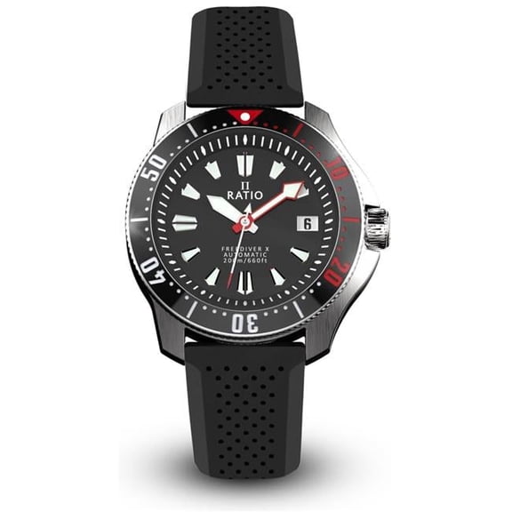 FreeDiver X Marine Black with Black Ceramic Inlay Automatic Diver 200M Mens Watch, White - Adult
