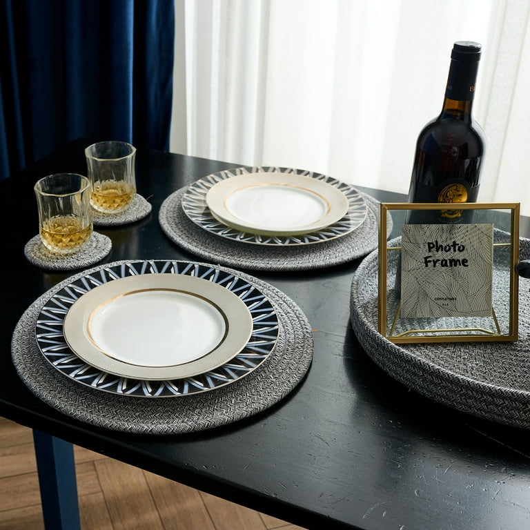 Round Woven Placemats Set Of 4 - 12 Inch Cotton Boho Table Mats For Dining