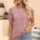 thumbnail image 3 of Blusa elegante de cuello redondo y manga corta de verano para mujer para fiestas, talla S, color marrón, con estampado de jacquard hueco, 3 of 6