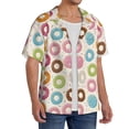 thumbnail image 2 of Uemuo Colorful Donuts Pattern Cotton Linen Short Sleeve Shirts,Casual Lightweight Button Down Shirts,Vacation Beach Summer Tops-Small, 2 of 7