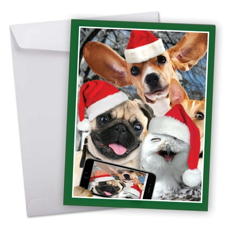 J2373CXSG Extra Large Merry Christmas Greeting Card: 'Holiday Animal Selfie' Featuring Wild and Wacky Animal Friends Taking Picture of Themselves Greeting Card with Envelope by The Best Card