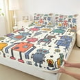 thumbnail image 5 of jejeloiu Science Fiction Robot Queen Sheet Sets,Modern Intelligent Machine Flat Sheet,Retro Watercolor Robot Queen Fitted Sheet, Microfiber Bedroom Decor,4pcs, 5 of 7