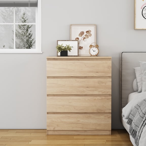 4 Drawer Dresser for Bedroom,31.5"W Modern Chest of Drawers with Hidden Handle,Wooden Closet Chests Organizer for Bedroom, Living Room,Natural