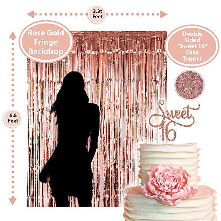 Sweet 16 Birthday Centerpiece Spray – 28 Inch Tall Rose Gold & Pink Decoration With 'Happy Sweet 16' Card For Party Tables