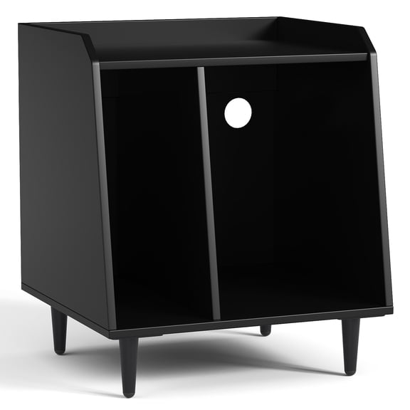 FAGAGA 18" Record Player Stand,Turntable Stand with Vinyl Record Storage,vinyl record storage cabinet for Living Room，Mid-Century Modern Turntable Stand,Black